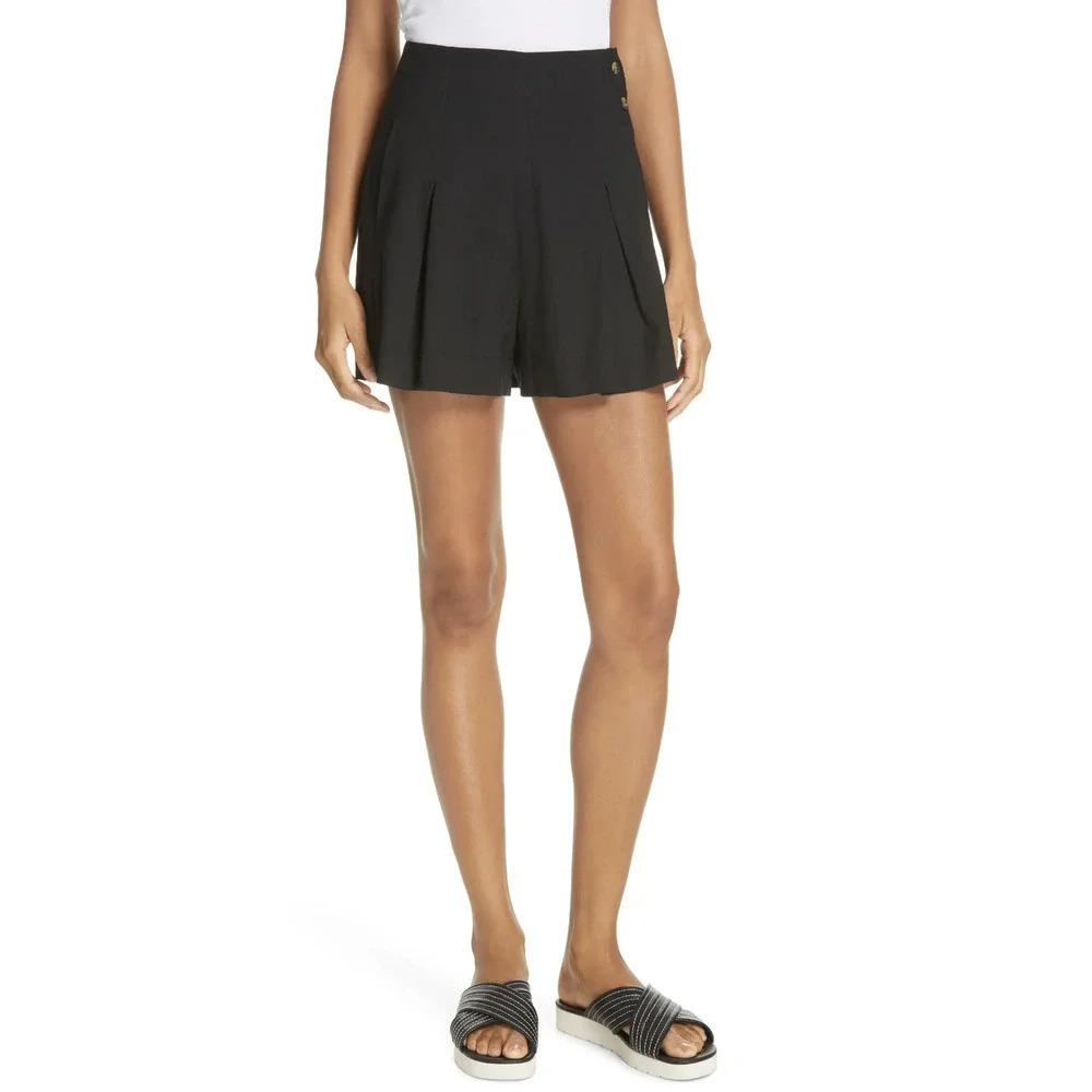 Vince High-Rise Pleat-Front Shorts in Black Size 12